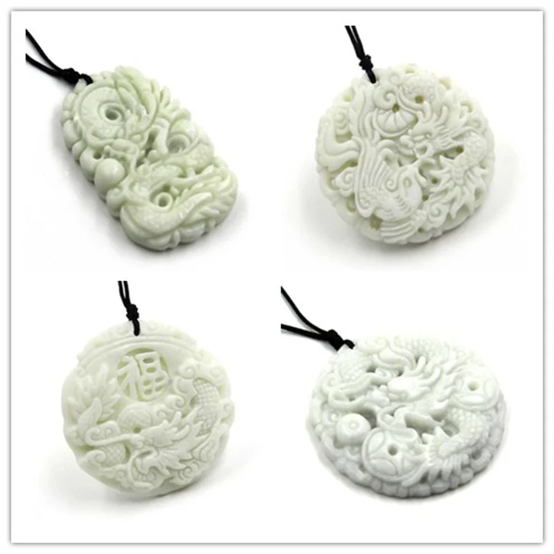 Women Accessories For Hand - Natural White jade Dragon Phoenix Pendant