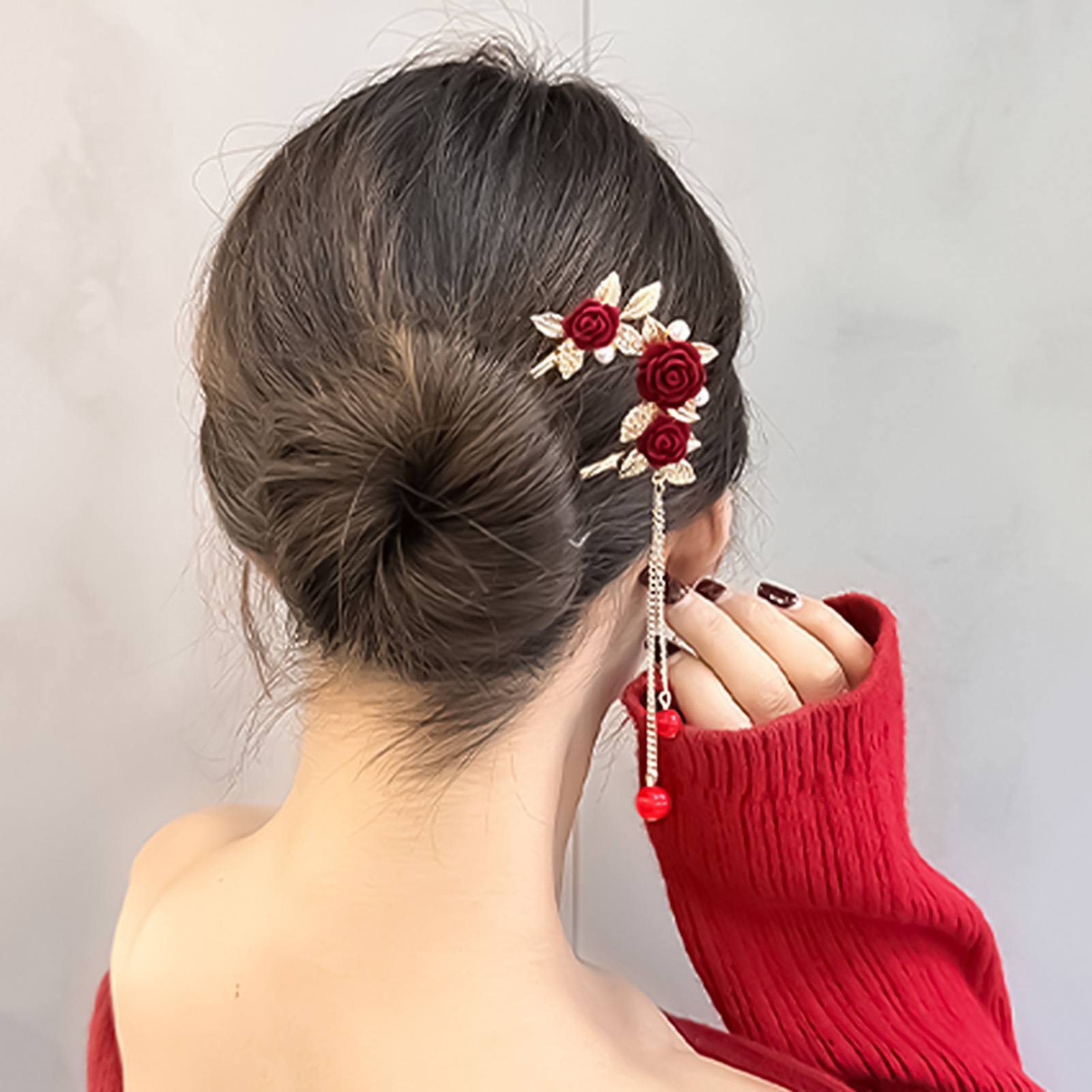 Chinese Style Rose Flower Hair - Women Accessories For Hand ulasan dan harga
