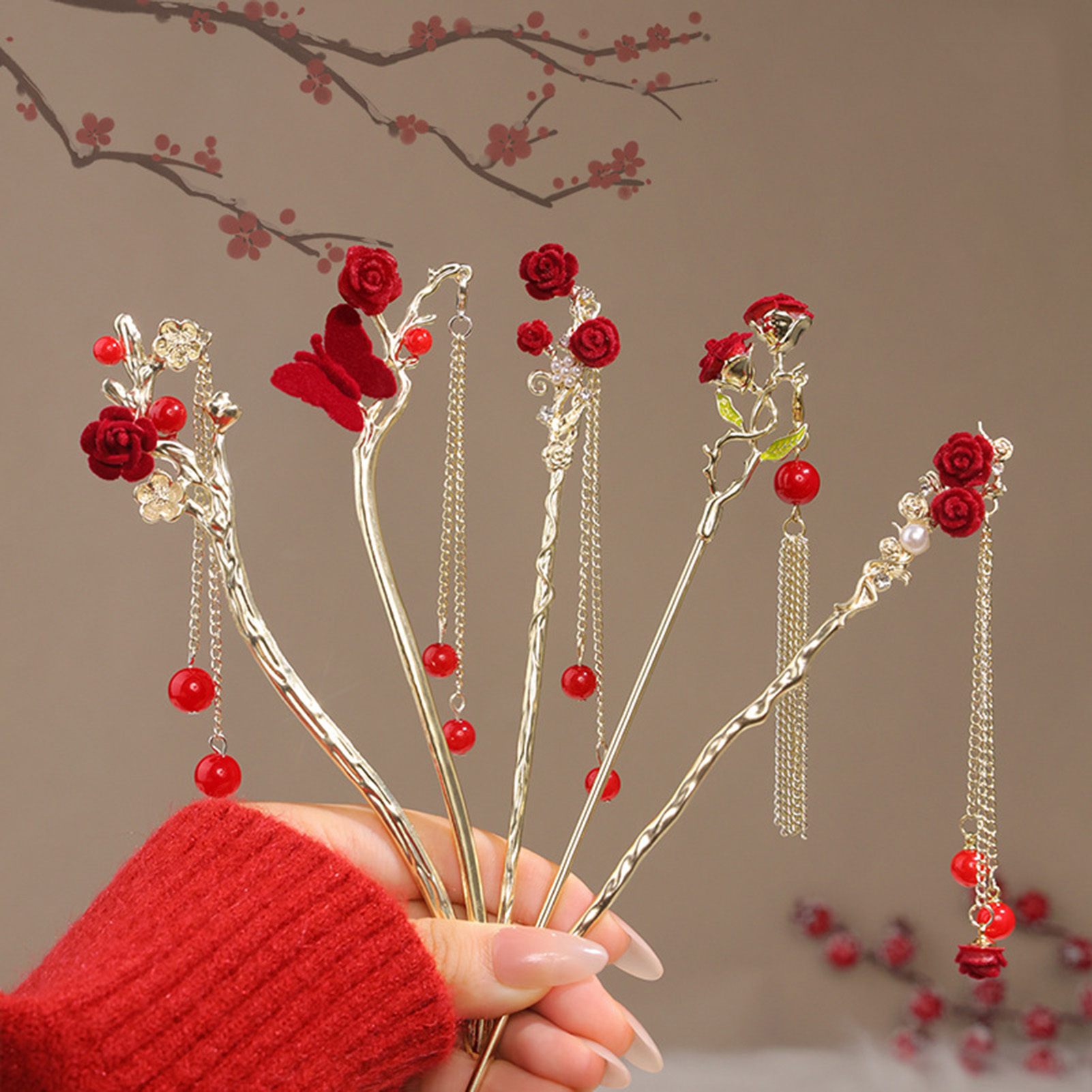 Chinese Style Rose Flower Hair - Women Accessories For Hand ulasan dan harga